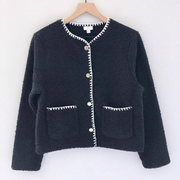 NWT J.Crew Factory Sherpa Blanket-stitch Jacket - Picture 5 of 7